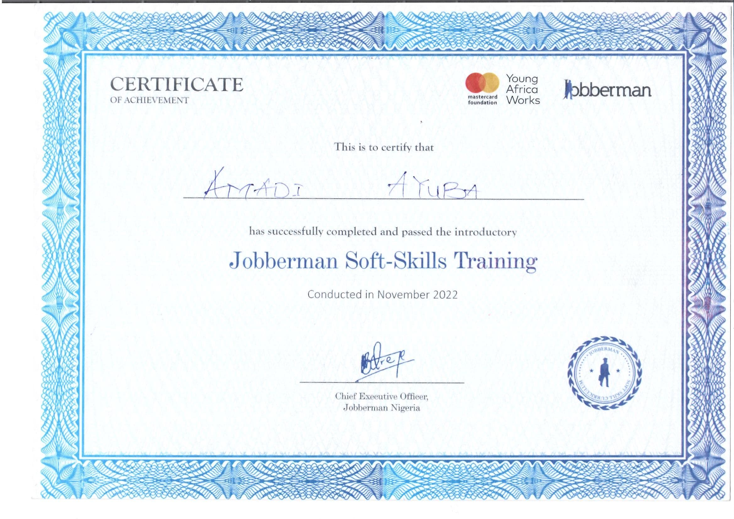 Jobberman Soft-Skills Training completion credential