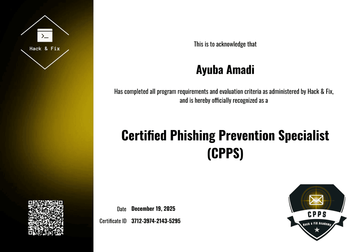 Certified Phishing Prevention Specialist credential